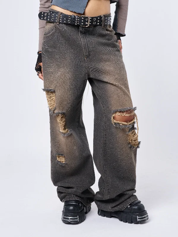 Women's pants for gym workouts Light - wash women jeans for a fresh and summery appearance RIP' Washed Grey Loose Baggy Jeans Women's pants for gym workouts Light - wash women jeans for a fresh and summery appearance RIP' Washed Grey Loose Baggy Jeans