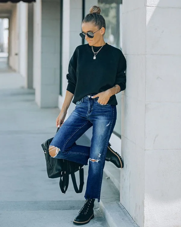 Women's pleated office pants Dark - wash women jeans for a sophisticated and slimming effect Slim Fit, Split and Ripped Jeans