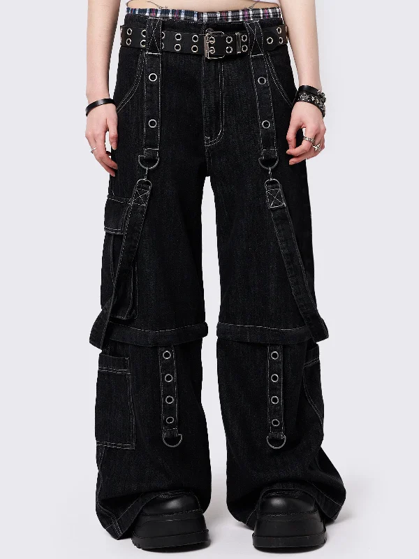 Women's belt - looped work pants Stretch women jeans for enhanced mobility and comfort Trek Black Wide Leg Cargo Jeans Women's belt - looped work pants Stretch women jeans for enhanced mobility and comfort Trek Black Wide Leg Cargo Jeans