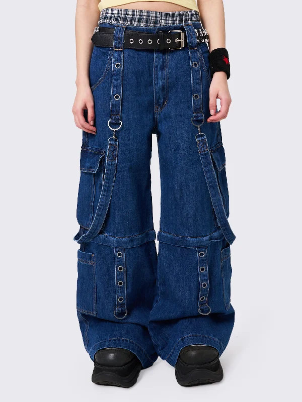 Women's budget - friendly denim pants Button - fly women jeans with a traditional touch Trek Blue Wide Leg Cargo Jeans Women's budget - friendly denim pants Button - fly women jeans with a traditional touch Trek Blue Wide Leg Cargo Jeans