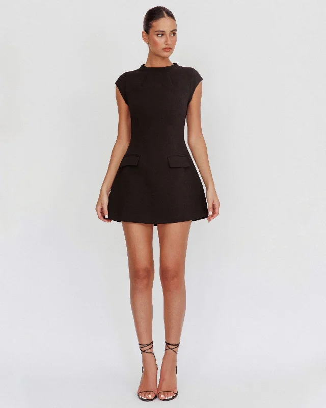 ADURA CAP SLEEVE MINI DRESS -BLACK