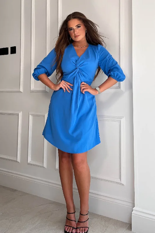Liana Blue Twist Detail Mini Dress