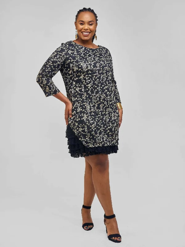 Perfect Treasures Shift Dress With Lace Bottom - Black / Gold