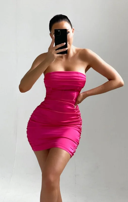 Pink Satin Strapless Corset Bodycon Mini Dress - Annie