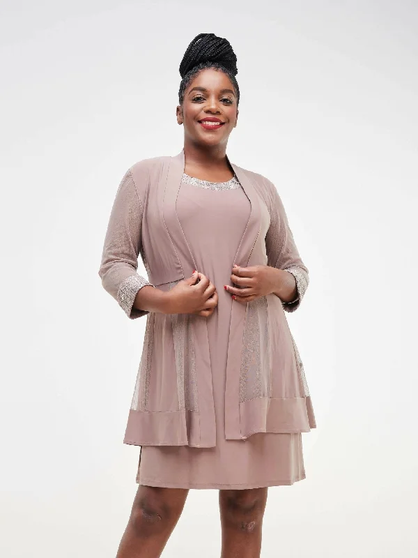 Twilight Collections Short & Mini Jacket & Straight Dress - Beige