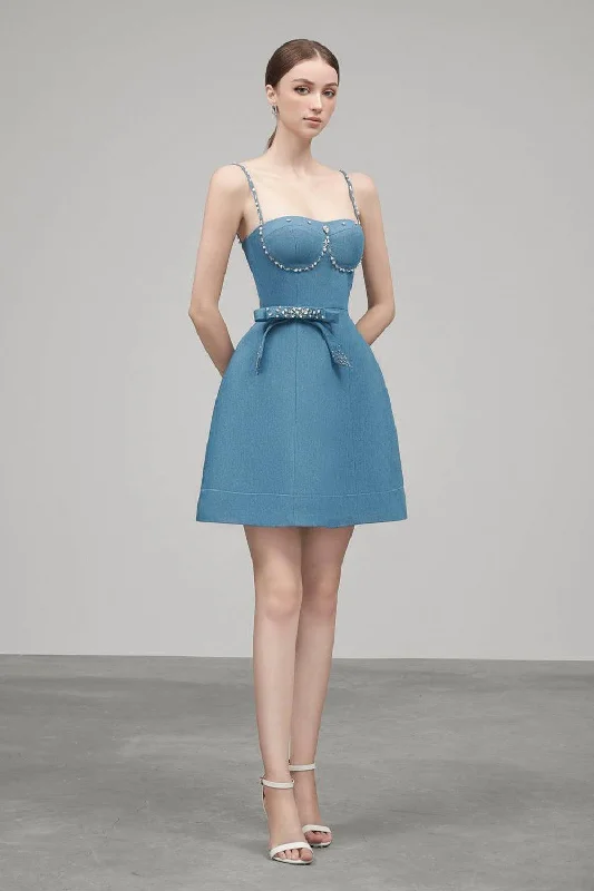 Yuna A-line Spaghetti Strap Denim Mini Dress