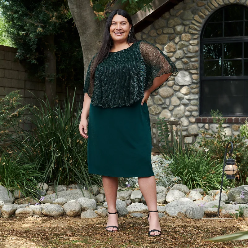 Alyssa Hunter Green Metallic Cape Dress