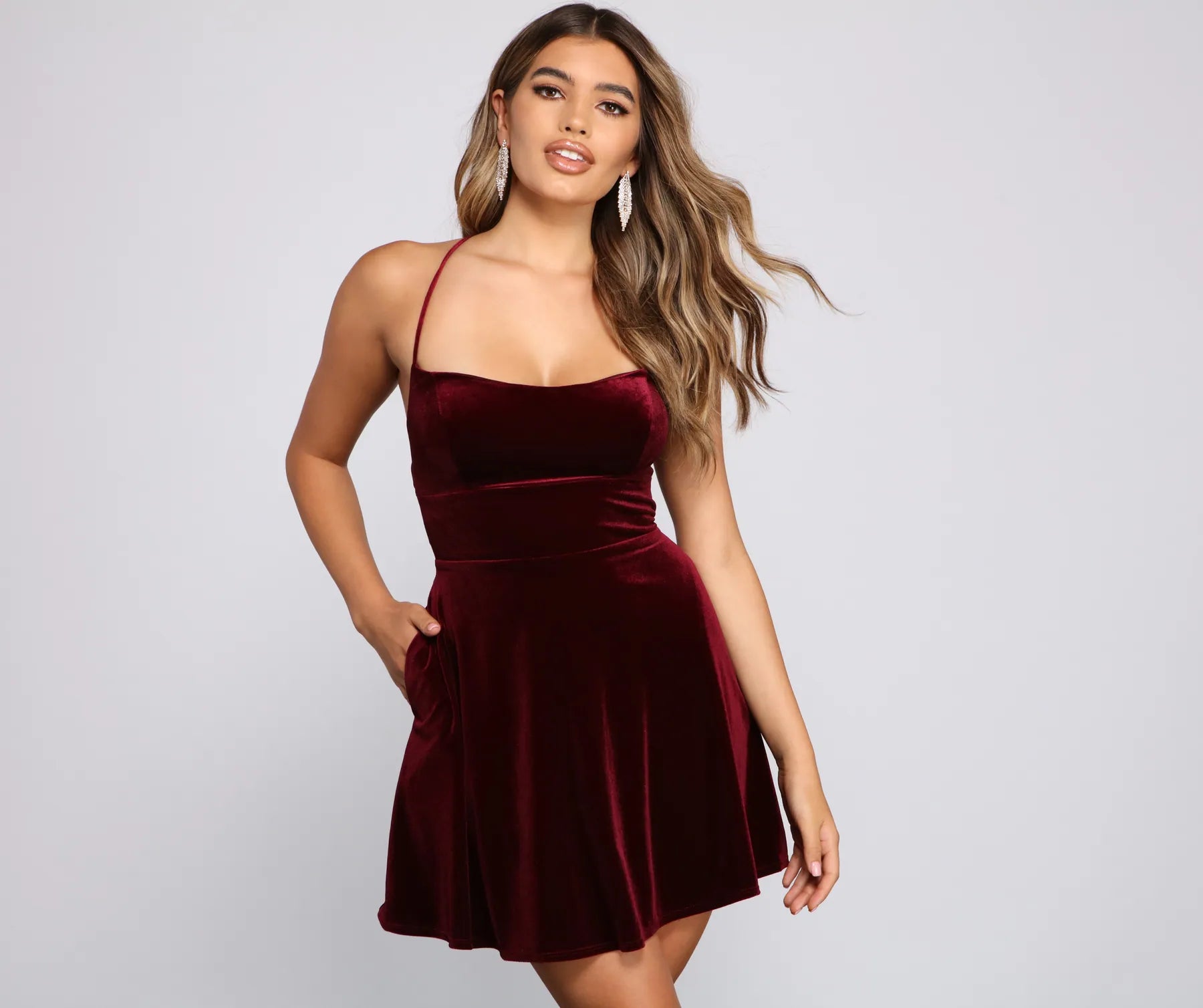 Amelia Lace-Up Back Velvet Skater Dress