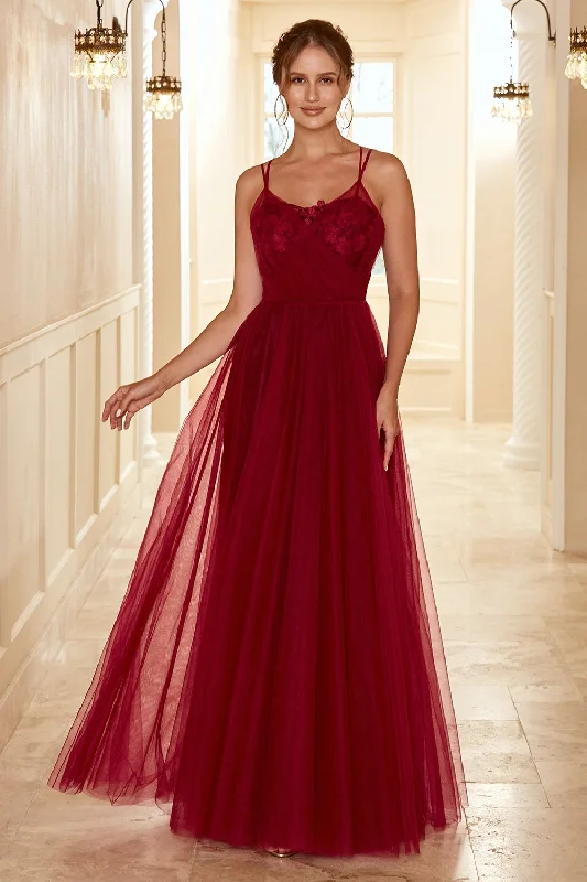 Burgundy Long Bridesmaid Dress with Lace