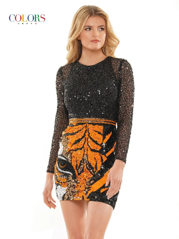 Colors 2807 Colors Long Sleeve Beaded Cocktail Dress