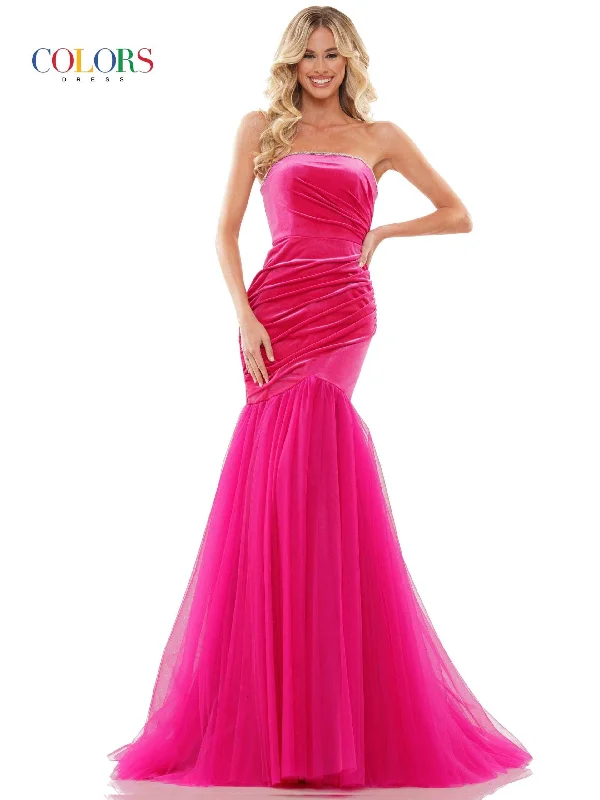 Colors 2886 Colors Long Strapless Prom Dress