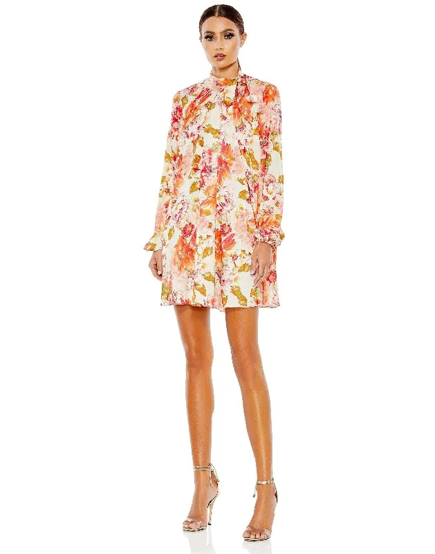 Mac Duggal 55634 Long Sleeve Floral Cocktail Dress