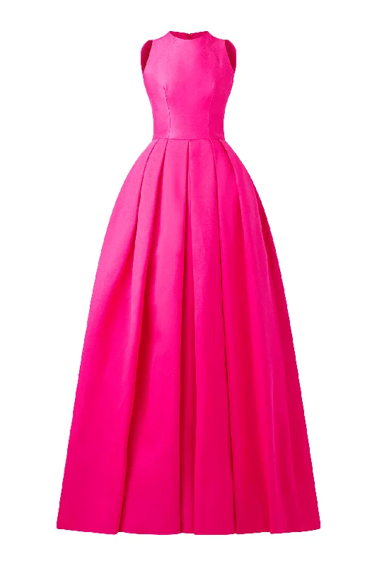 Olivia Ball Gown Round Neck Taffeta Maxi Dress