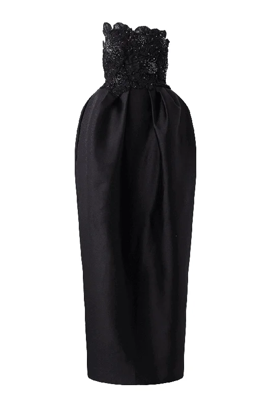 Paris Pegged Straight Across Neck Taffeta Maxi Dress