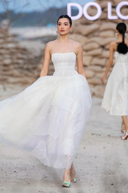 Quinn Ball Gown Straight Across Neck Tulle Ankle Length Dress