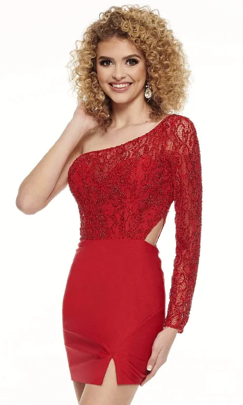 Rachel Allan - 40091 Beaded Asymmetric Neck Fitted Dress