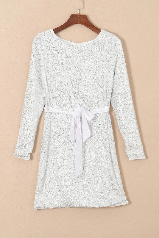 Sequin tie-front dress in sheer style