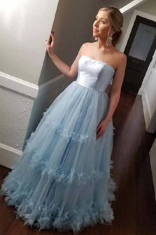 Strapless A-line Light Blue Ball Gown Prom Dress Evening Dress PSK237