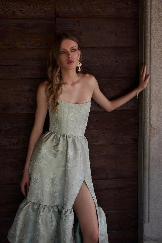 The Virginia Dress in Sage Windsor Brocade - FINAL SALE