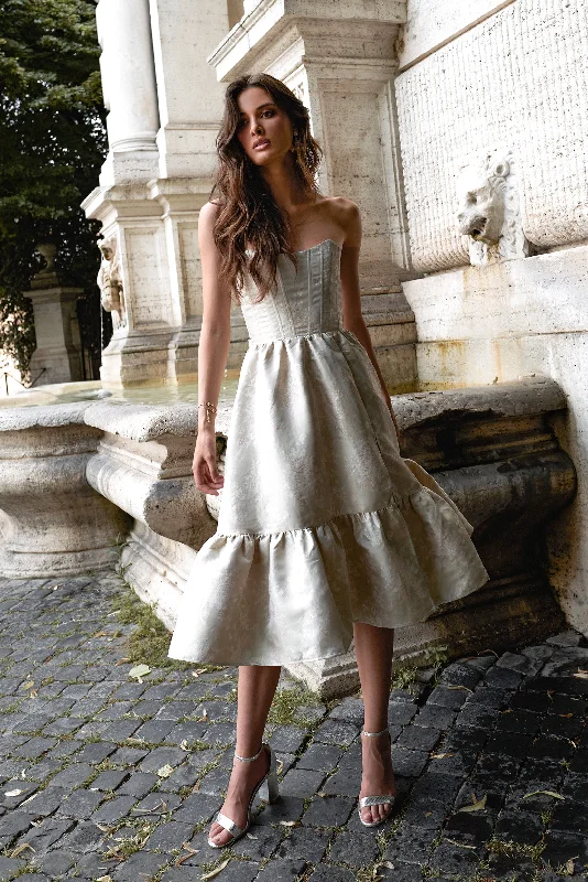 The Virginia Dress in Taupe Windsor Brocade - FINAL SALE