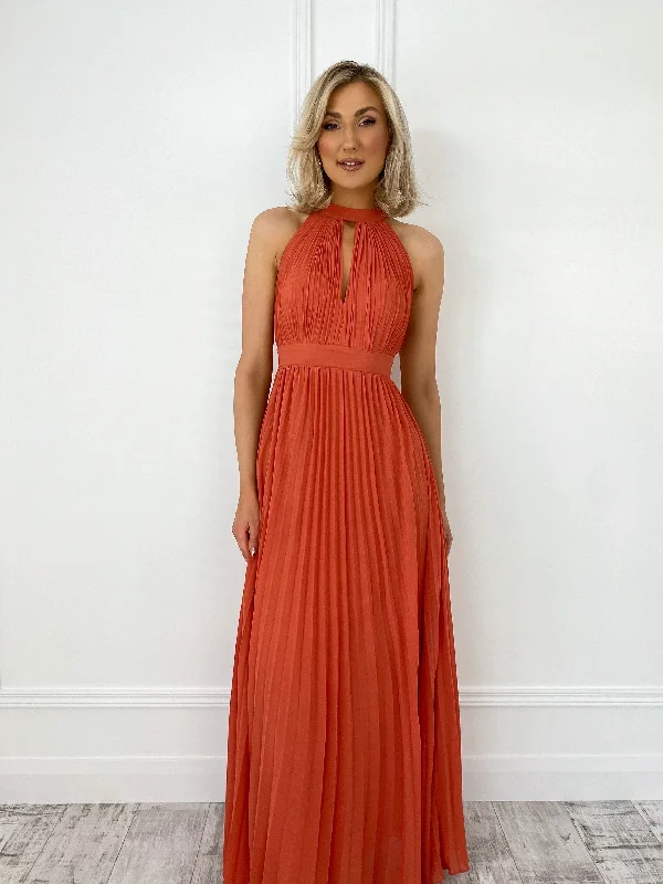 Roxy Pleated Maxi Dress - Orange