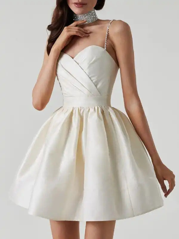 Women’s dress pleated suspender dress sexy temperament rhinestone skirt