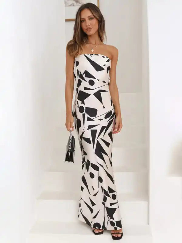 Women’s Sexy Back Hollow Irregular Geometric Print Dress