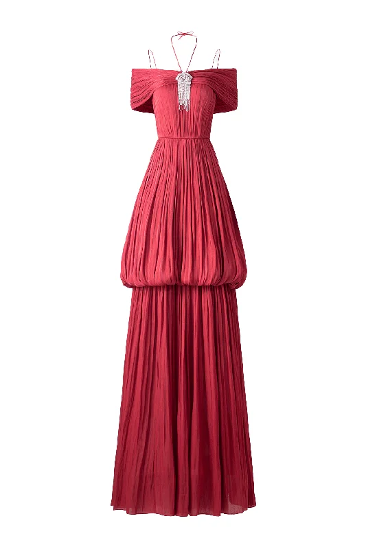 Isabelle Balloon Off-Shoulder Chiffon Floor Length Dress