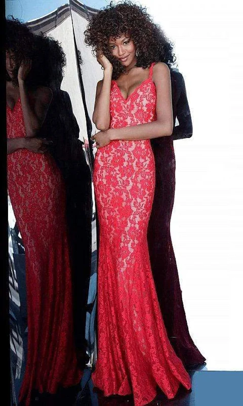 Jovani - Lace V-Neck Trumpet Dress 68005ASC