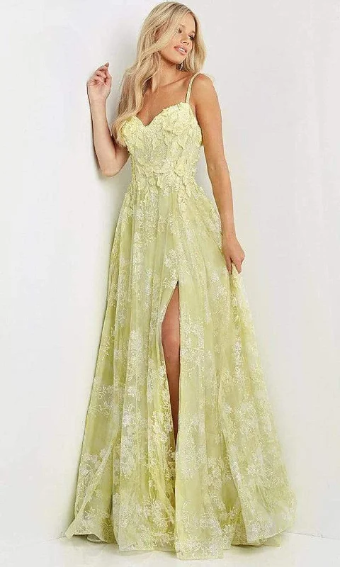 JVN by Jovani - JVN08416 Leaf Motif A-line Slit Gown