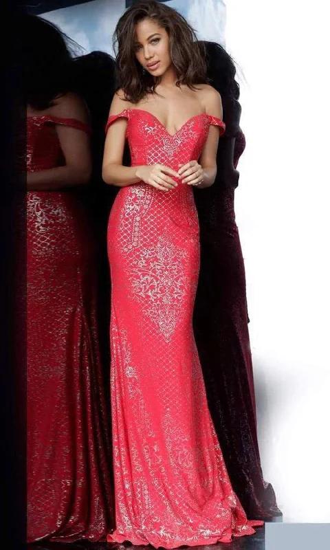 JVN by Jovani - JVN60139 Patterned Sparkle Off Shoulder Long Gown