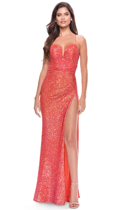 La Femme 31349 - Ruched V Neck Long Dress