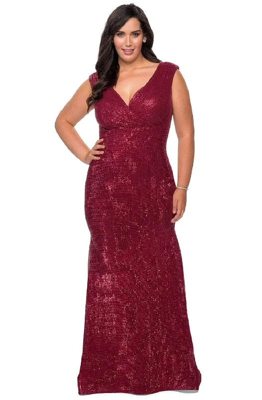 La Femme - Sequined Faux Wrap Gown 28962SC