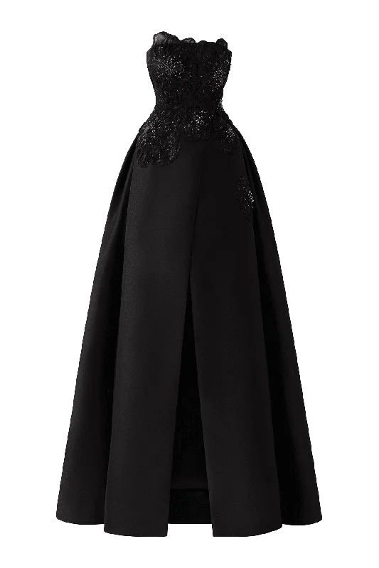 Samantha Ball Gown Straight Across Neck Taffeta Maxi Dress