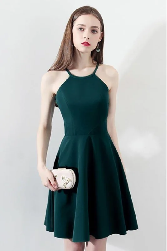 Slim Dark Green Aline Short Party Dress Homecoming Dresses Halter PD197