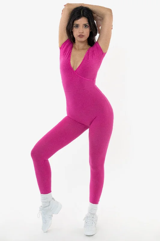 Crop Bodysuits to Pair with High - Waisted Bottoms B125C - Cap Sleeve Crossfront Unitard Crop Bodysuits to Pair with High - Waisted Bottoms B125C - Cap Sleeve Crossfront Unitard
