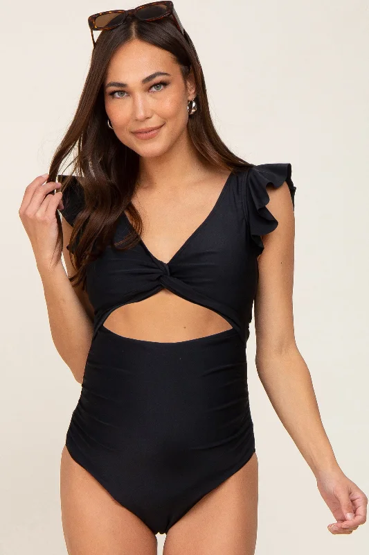 Plus Size Women's Button - Down One - Pieces in Light Blue for a Casual and Comfortable Day Out Black Cutout Flutter One Piece Maternity Swimsuit Plus Size Women's Button - Down One - Pieces in Light Blue for a Casual and Comfortable Day Out Black Cutout Flutter One Piece Maternity Swimsuit
