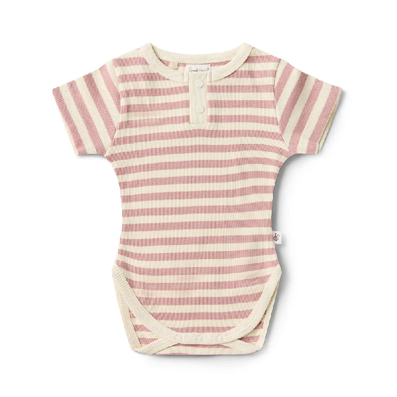 Snuggle Special - Rose Stripe Short Sleeve Organic Bodysuit