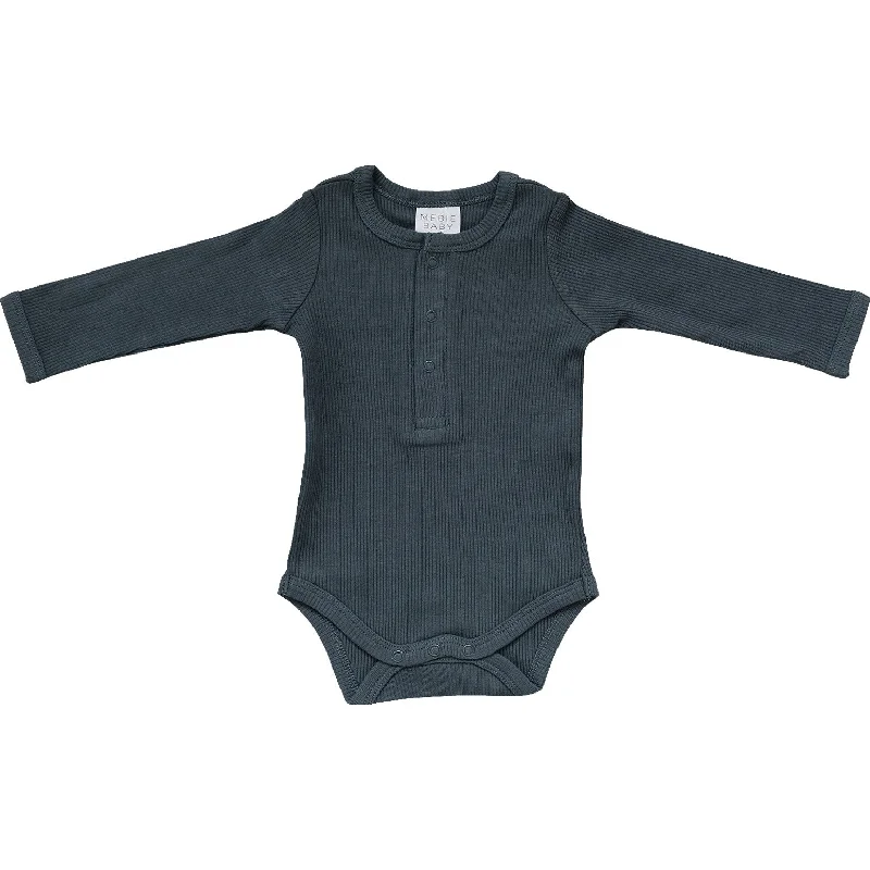 Charcoal Organic Snap Long Sleeve Ribbed Bodysuit