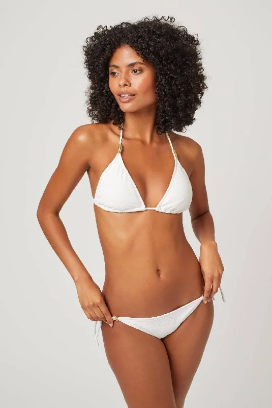 Ruched bikini with fabric gathers for a slimming effect White Triangle Bottom