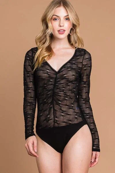 Cut - Out Bodysuits for a Trendy and Fashion - Forward Style Round Neck Mesh Perspective Bodysuit Cut - Out Bodysuits for a Trendy and Fashion - Forward Style Round Neck Mesh Perspective Bodysuit