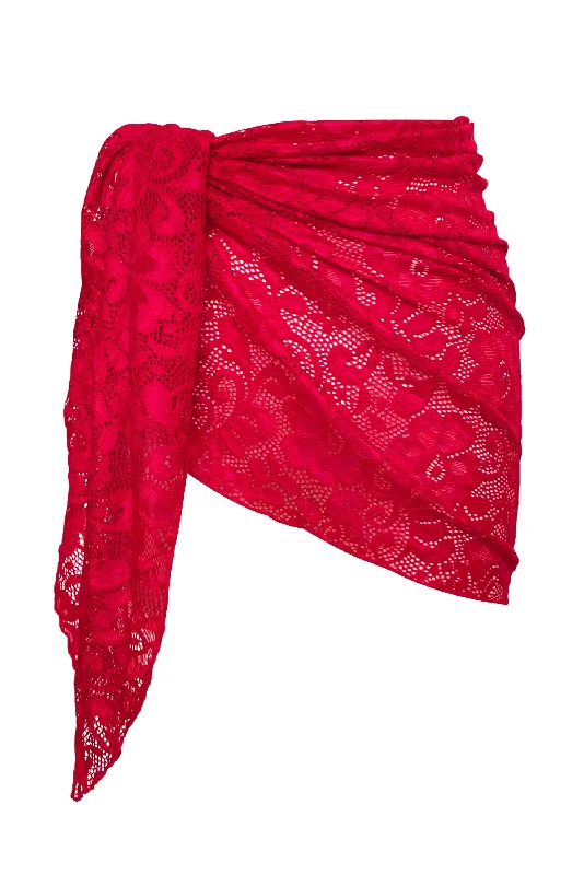 Bohemian - style cover ups for a free - spirited beach aesthetic Daybreak Sarong - Red Lace Bohemian - style cover ups for a free - spirited beach aesthetic Daybreak Sarong - Red Lace