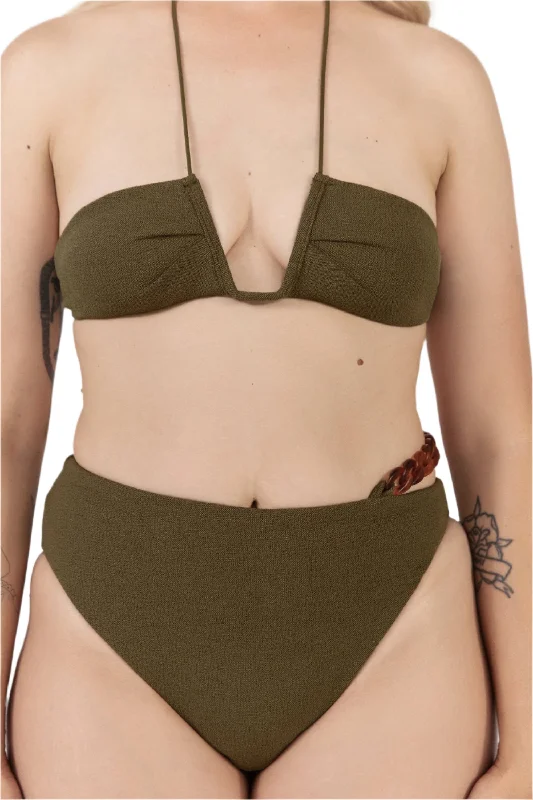 Metallic - finish bikini for a glamorous and eye - catching poolside look Defier Chain Bottom Bouclê | Olive Metallic - finish bikini for a glamorous and eye - catching poolside look Defier Chain Bottom Bouclê | Olive