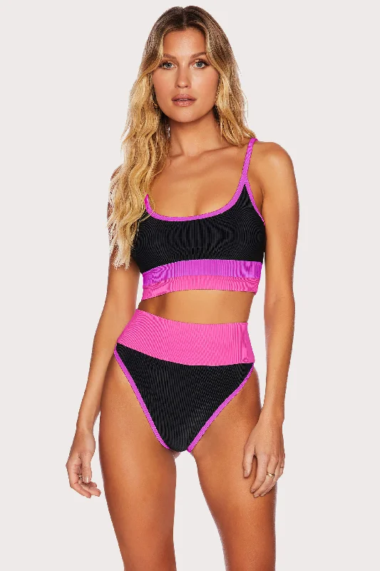 Women's Crochet - Trimmed Swim Tops in White for a Boho - Inspired Beach Outfit Eva Top Vivid Violet Colorblock Women's Crochet - Trimmed Swim Tops in White for a Boho - Inspired Beach Outfit Eva Top Vivid Violet Colorblock