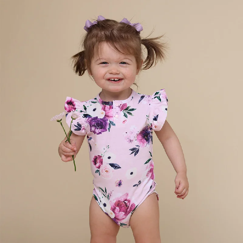 Floral Kiss Short Sleeve Organic Bodysuit with Frill