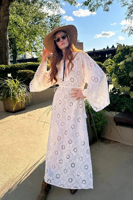 Hooded cover ups for windy beach days Ieva Diamond Eyelet Embroidered Caftan