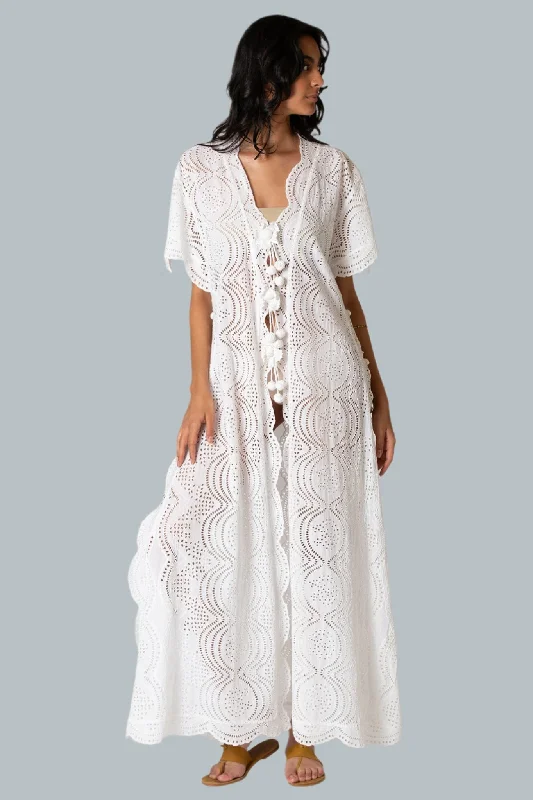 V - neck cover ups for a flattering neckline Imani Eyelet Scalloped Coat