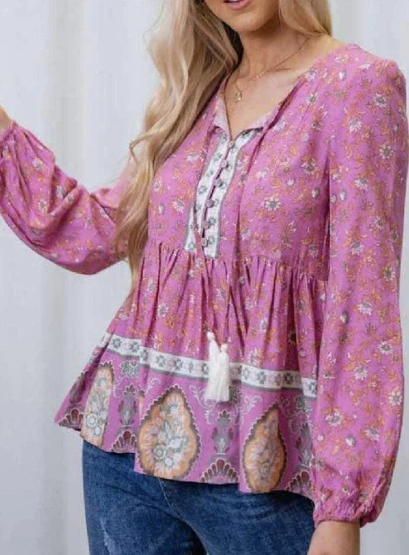 202025-4 Iris Maxi Purple Tassel Floral Top