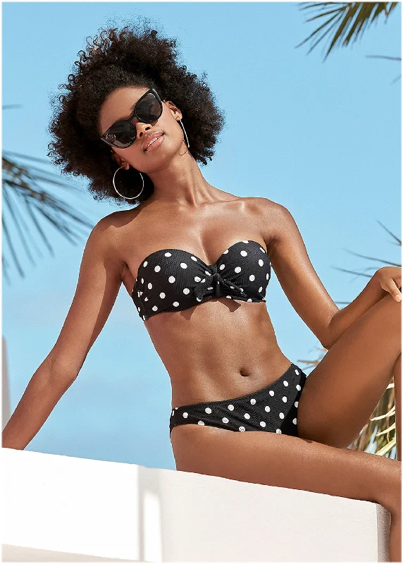 Women's Mesh - Inserted Swim Tops in Black for a Sexy and Modern Beach Ensemble Bandeau Bikini Top - Retro Dots Women's Mesh - Inserted Swim Tops in Black for a Sexy and Modern Beach Ensemble Bandeau Bikini Top - Retro Dots