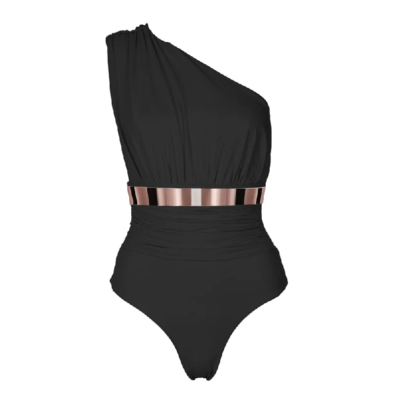 Women's Sleeveless One - Pieces in Yellow with Floral Appliques for a Cheerful and Spring - Like Look MONACO Swimsuit *STUDIO EDITION ROSÉGOLD/ BLACK METALLIC - BLACK Women's Sleeveless One - Pieces in Yellow with Floral Appliques for a Cheerful and Spring - Like Look MONACO Swimsuit *STUDIO EDITION ROSÉGOLD/ BLACK METALLIC - BLACK